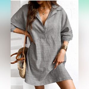 CUPSHE Women's Casual Striped V-Neck Mini Shirt Dress. Size XS